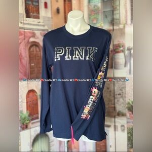 VS PINK BLING BLUE FLORAL LONG SLEEVE TEE OVERSIZED BNWT SMALL 2019